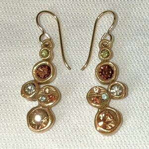 NWOT Patricia Locke Antique Gold Jazz Earrings in Tweed Color Palette
